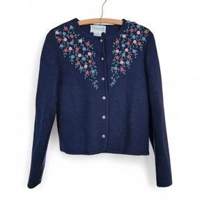 Vintage Deans Of Scotland Wool Floral Embroidered Cardigan S